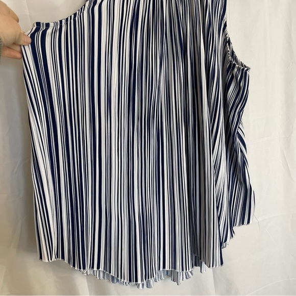 JOSEPH A Women’s Navy Blue White Stripe High Neck Sleeveless Blouse Size Medium - Picture 4 of 11